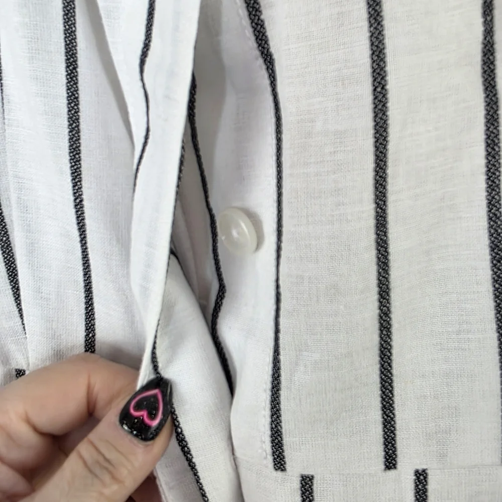 Banana Republic Linen White & Black Stripe Sleeveless Wide Leg Jumpsuit Size 8